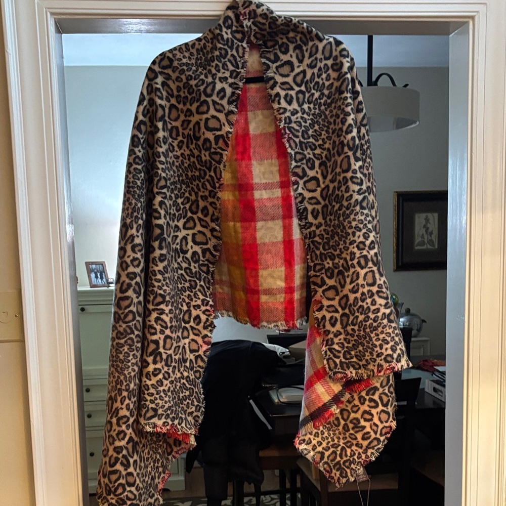 Vince Camuto Animal Print and Red Checkered Scarf